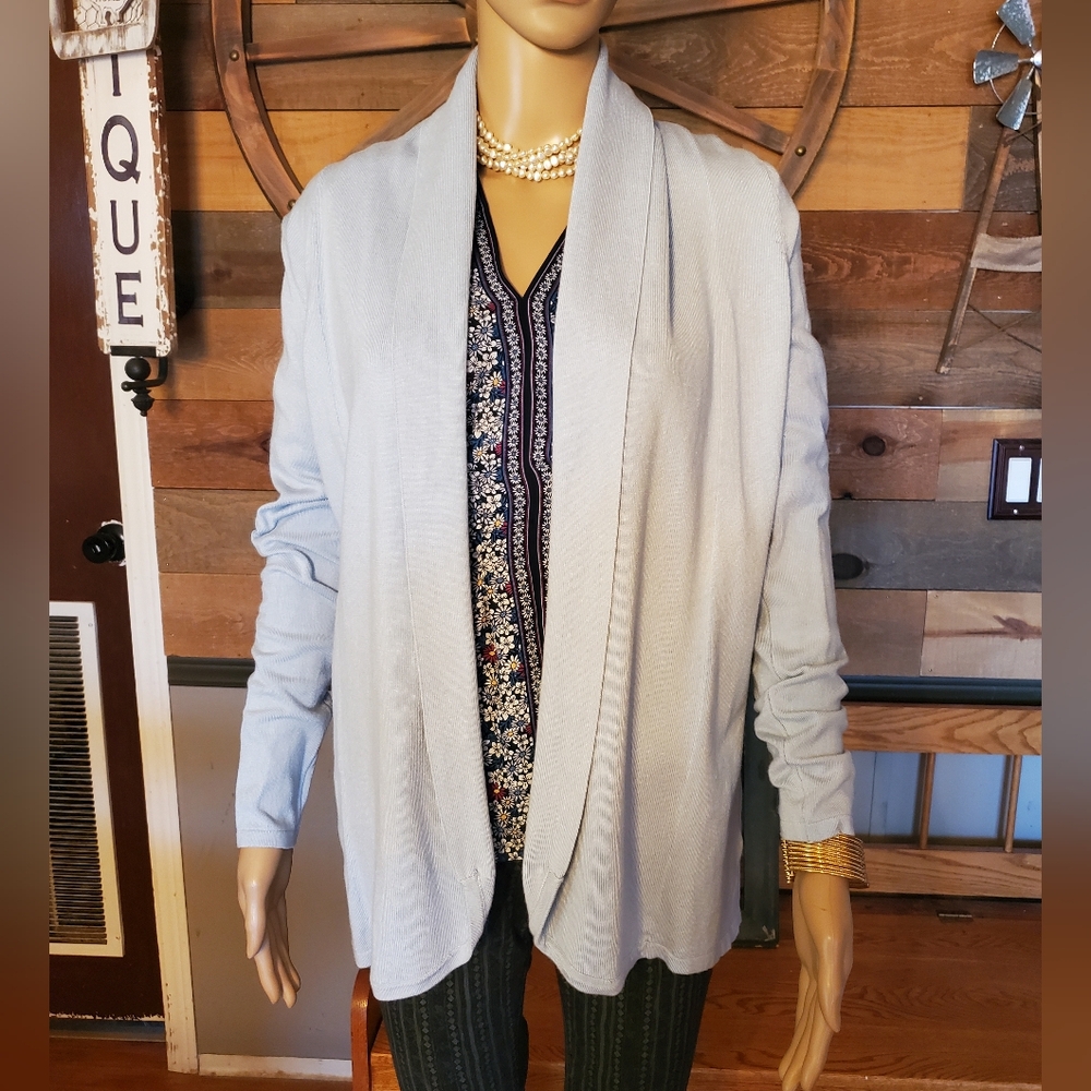 Cyrus Light Blue Knit Open Cardigan Sweater - Picture 3 of 14